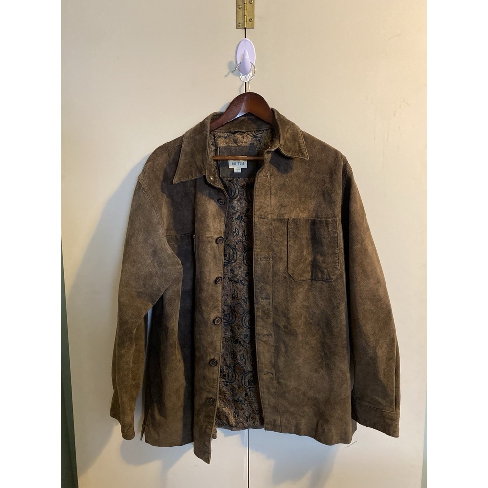 Solitude Mens Brown Suede Leather Jacket Paisley Lining Size M